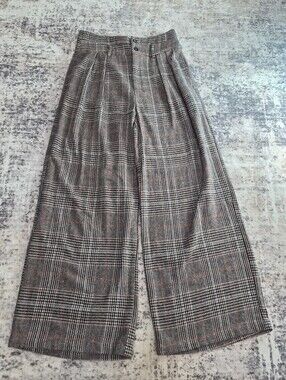 Cider Wide-Leg Glen Plaid Pants in Black & Gray